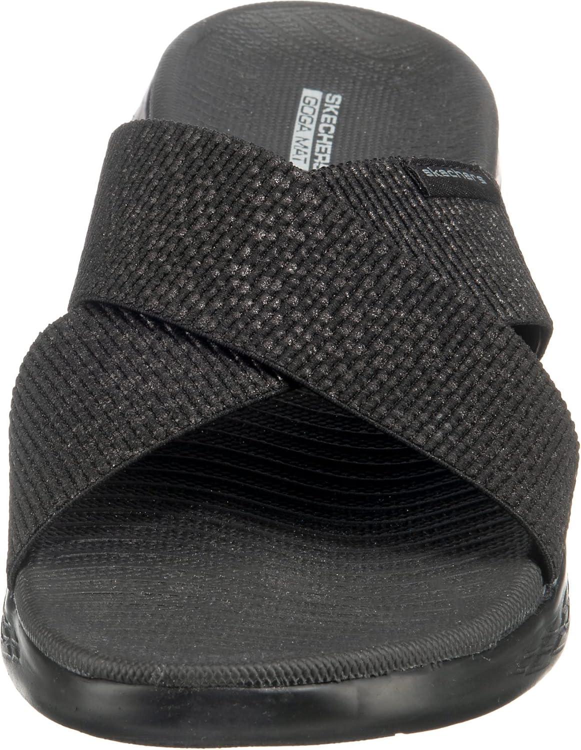 imageSkechers womens Onthego 600 Glistening Metallic Mesh Slide SandalsBlackBlack