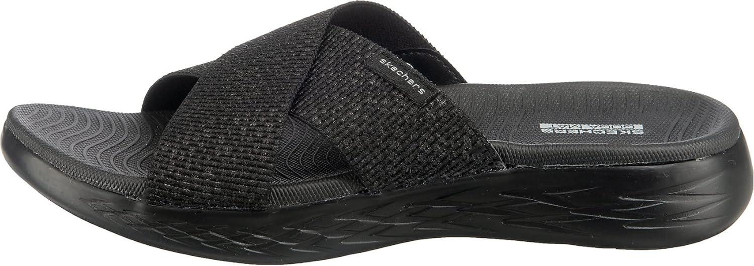 imageSkechers womens Onthego 600 Glistening Metallic Mesh Slide SandalsBlackBlack