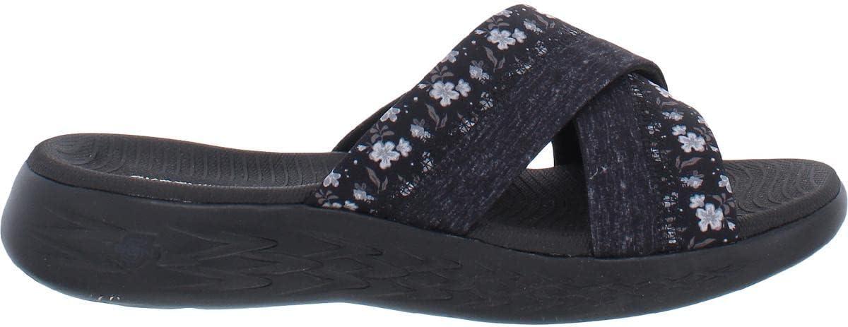 imageSkechers womens Onthego 600 Glistening Metallic Mesh Slide SandalsBlackGrey
