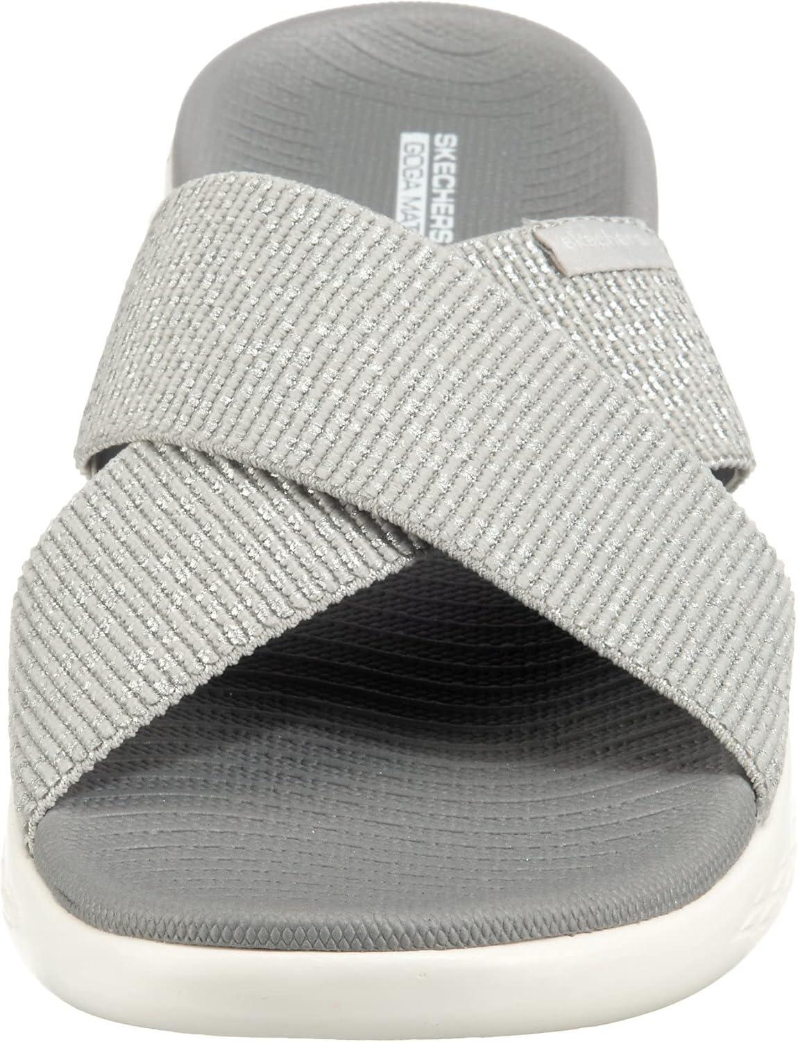 imageSkechers womens Onthego 600 Glistening Metallic Mesh Slide SandalsSilver