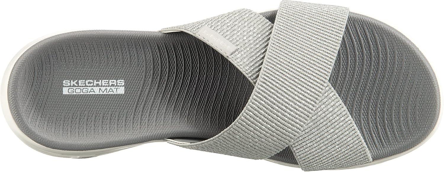 imageSkechers womens Onthego 600 Glistening Metallic Mesh Slide SandalsSilver