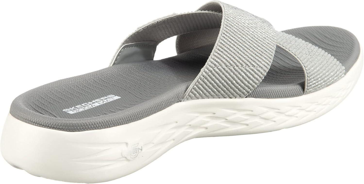 imageSkechers womens Onthego 600 Glistening Metallic Mesh Slide SandalsSilver