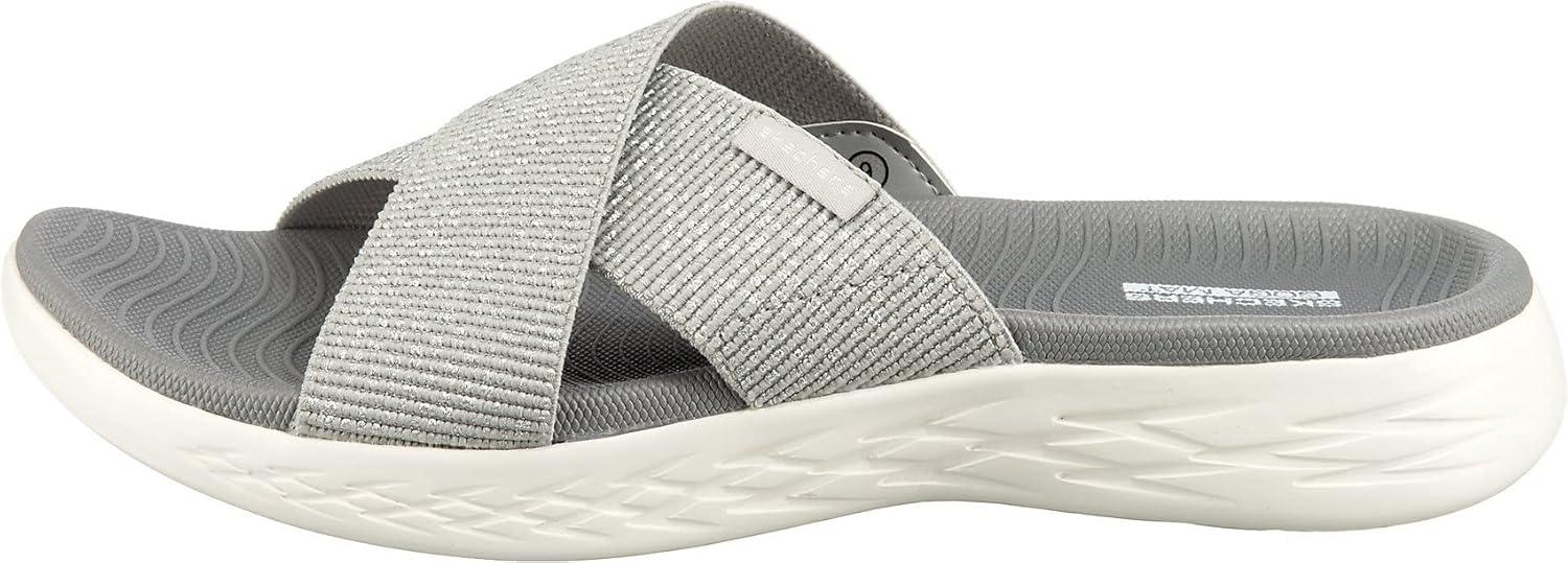 imageSkechers womens Onthego 600 Glistening Metallic Mesh Slide SandalsSilver
