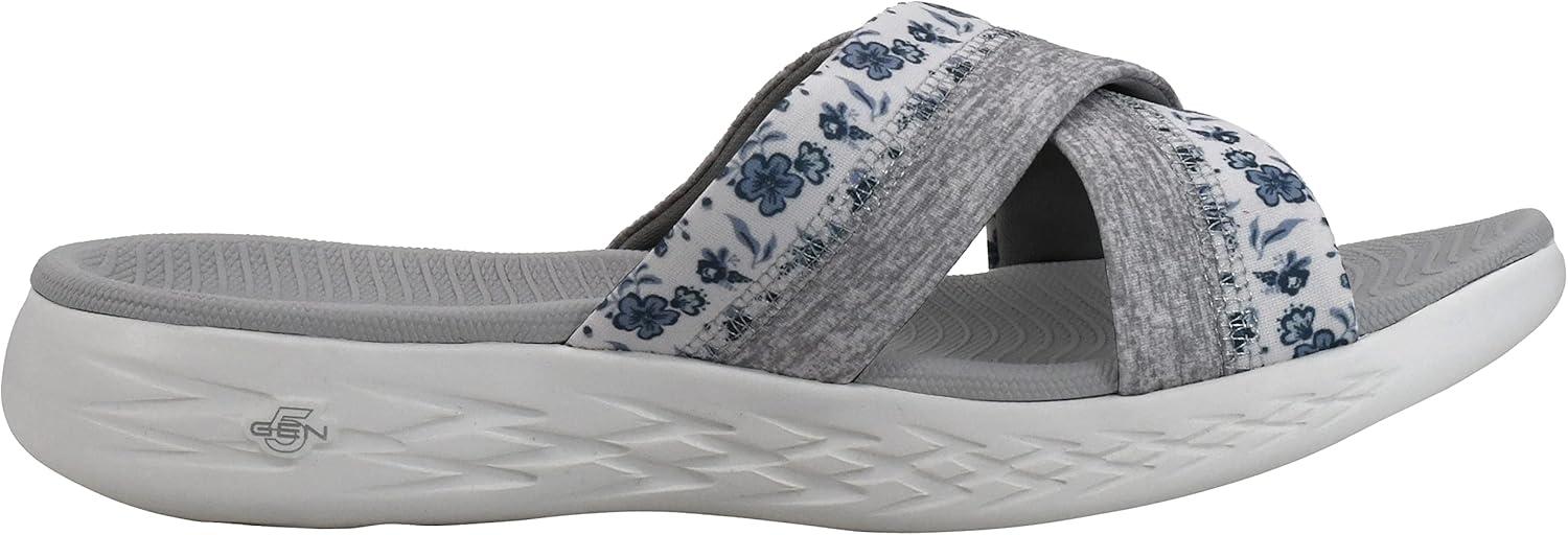 imageSkechers womens Onthego 600 Glistening Metallic Mesh Slide SandalsWhiteGray