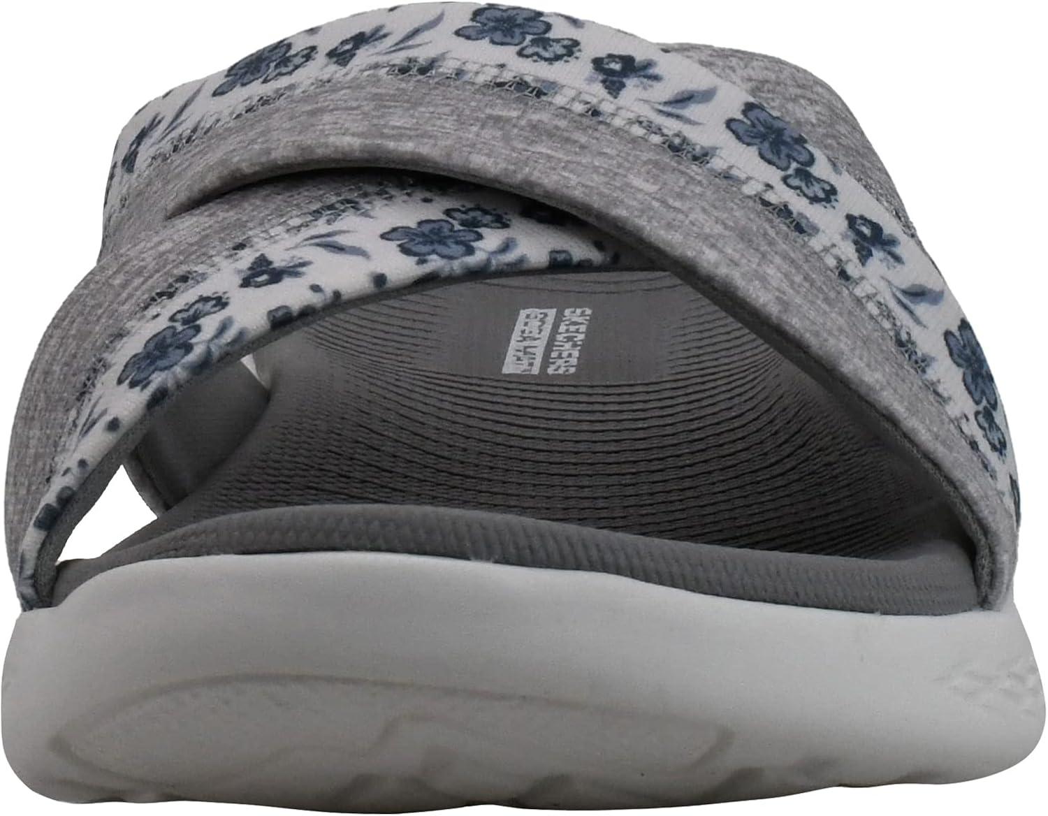 imageSkechers womens Onthego 600 Glistening Metallic Mesh Slide SandalsWhiteGray