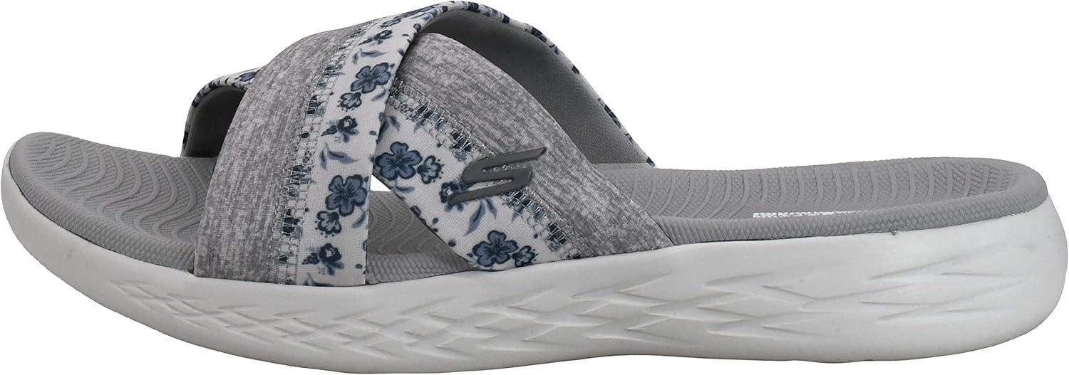 imageSkechers womens Onthego 600 Glistening Metallic Mesh Slide SandalsWhiteGray