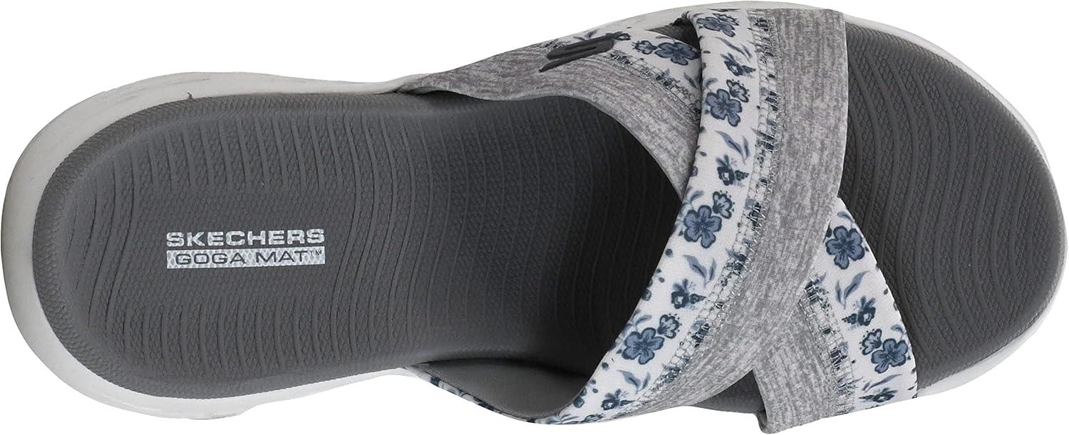 imageSkechers womens Onthego 600 Glistening Metallic Mesh Slide SandalsWhiteGray