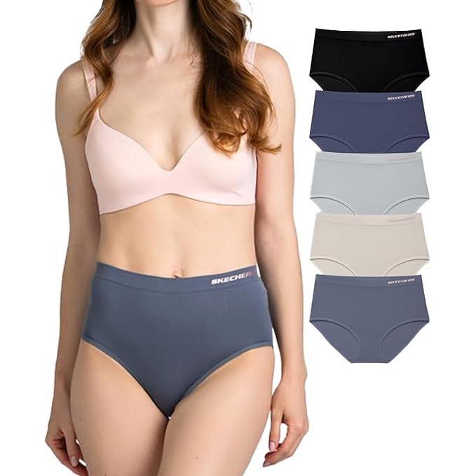 imageSkechers 5 Pack Womens Briefs Seamless Underwear Panties Ropa Sin Costuras Para MujeresBlackBlueMushroomBeigeGrey