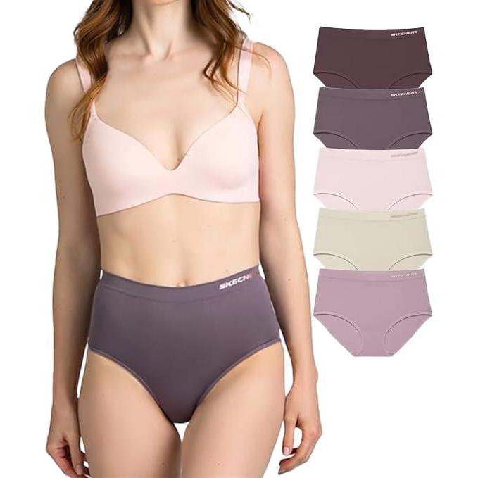 imageSkechers 5 Pack Womens Briefs Seamless Underwear Panties Ropa Sin Costuras Para MujeresPurpleMoonPinkTurtleDawn