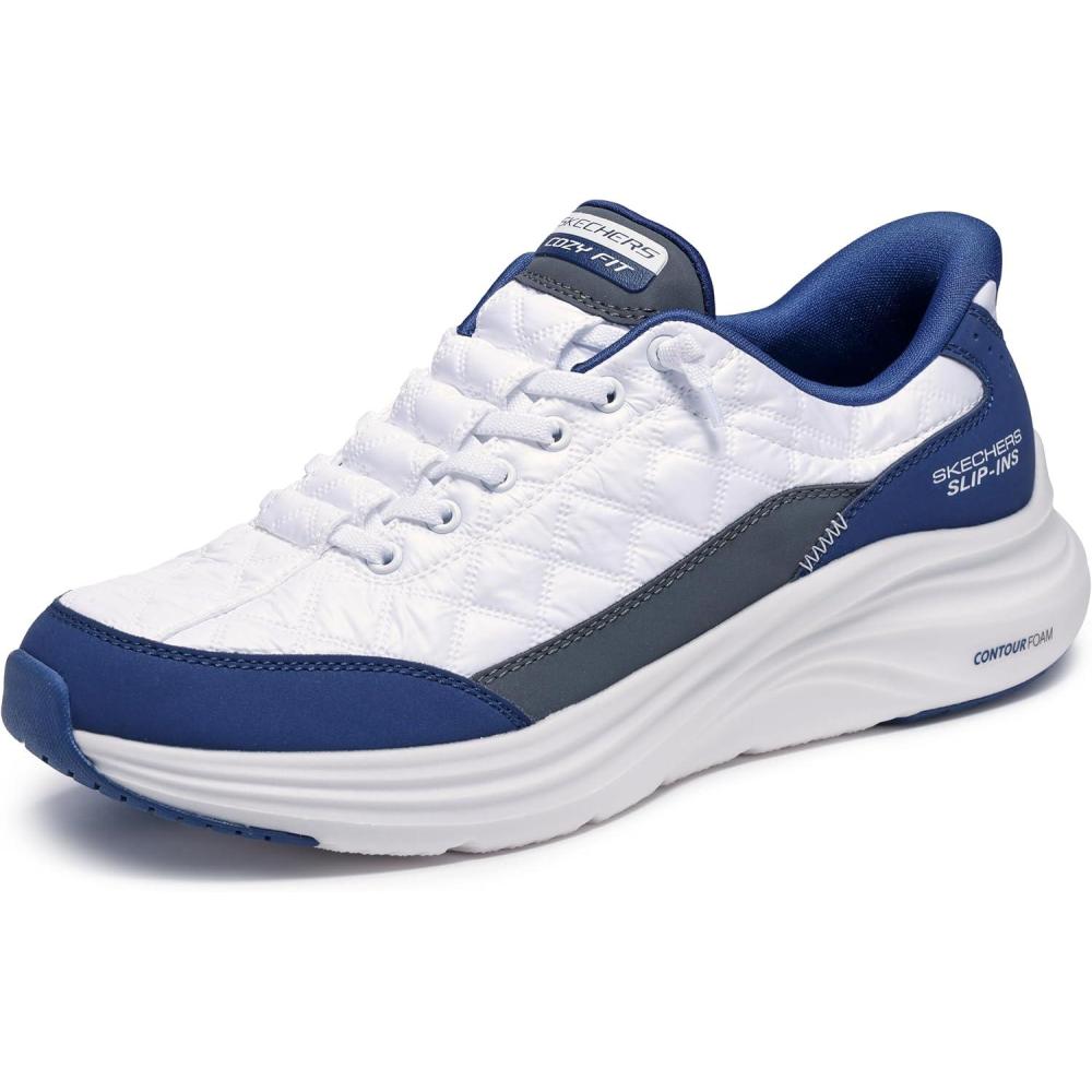 imageSkechers Mens Contour Foam Cozy Fit Hands Free SlipinWhiteNavy