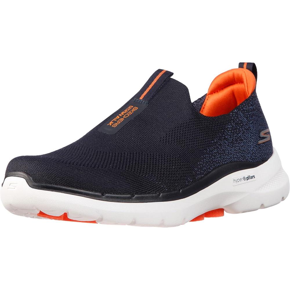 imageSkechers Mens Gowalk 6 Stretch Fit Slipon Athletic Performance Walking ShoeNavyOrange