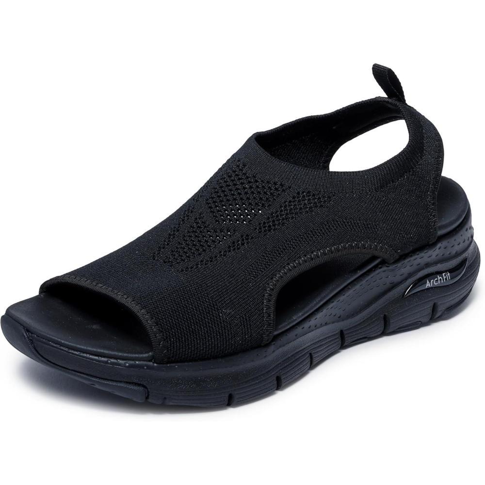 imageSkechers Womens Arch Fit City Catch Womens Knit SlipOn SandalsBlackBlack