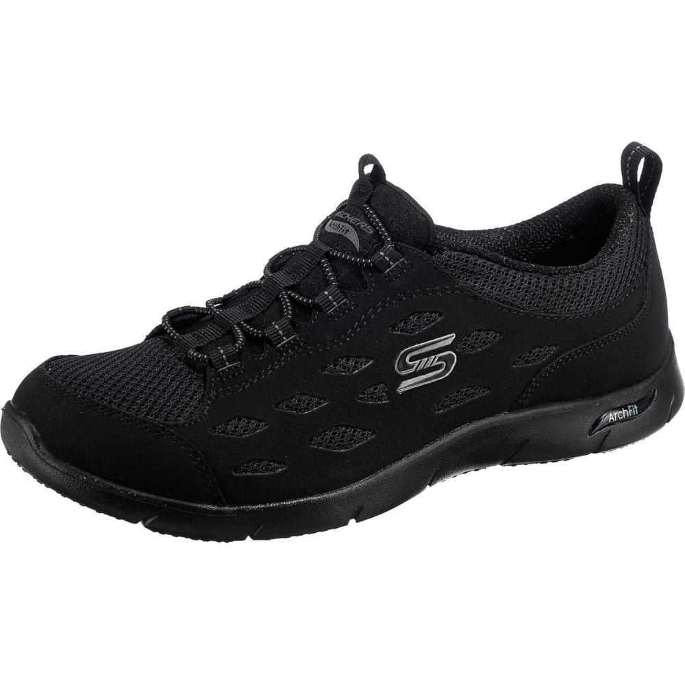imageSkechers Womens Arch Fit Refine Dont Go SneakerBlack Duraleather Mesh Charcoal Trim