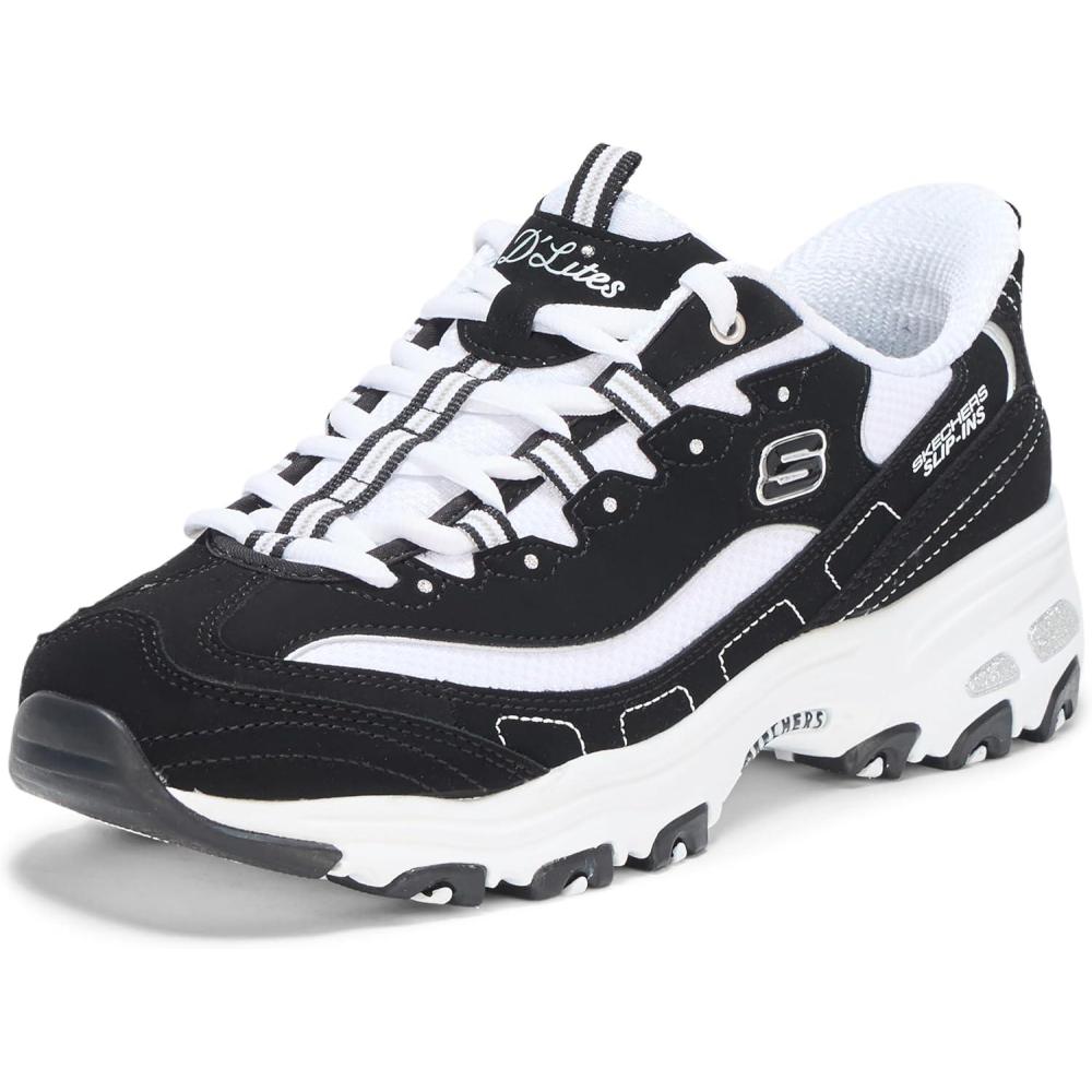 imageSkechers Womens DLites Fan Girl Hands Free SlipinsBlackWhite