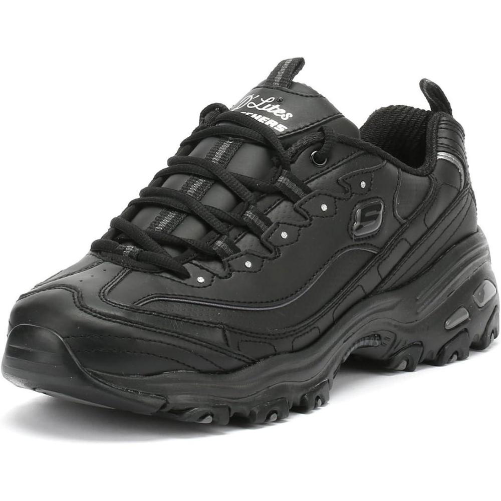 imageSkechers Womens DLites Fresh Start Memory Foam Laceup SneakerBlackBlack