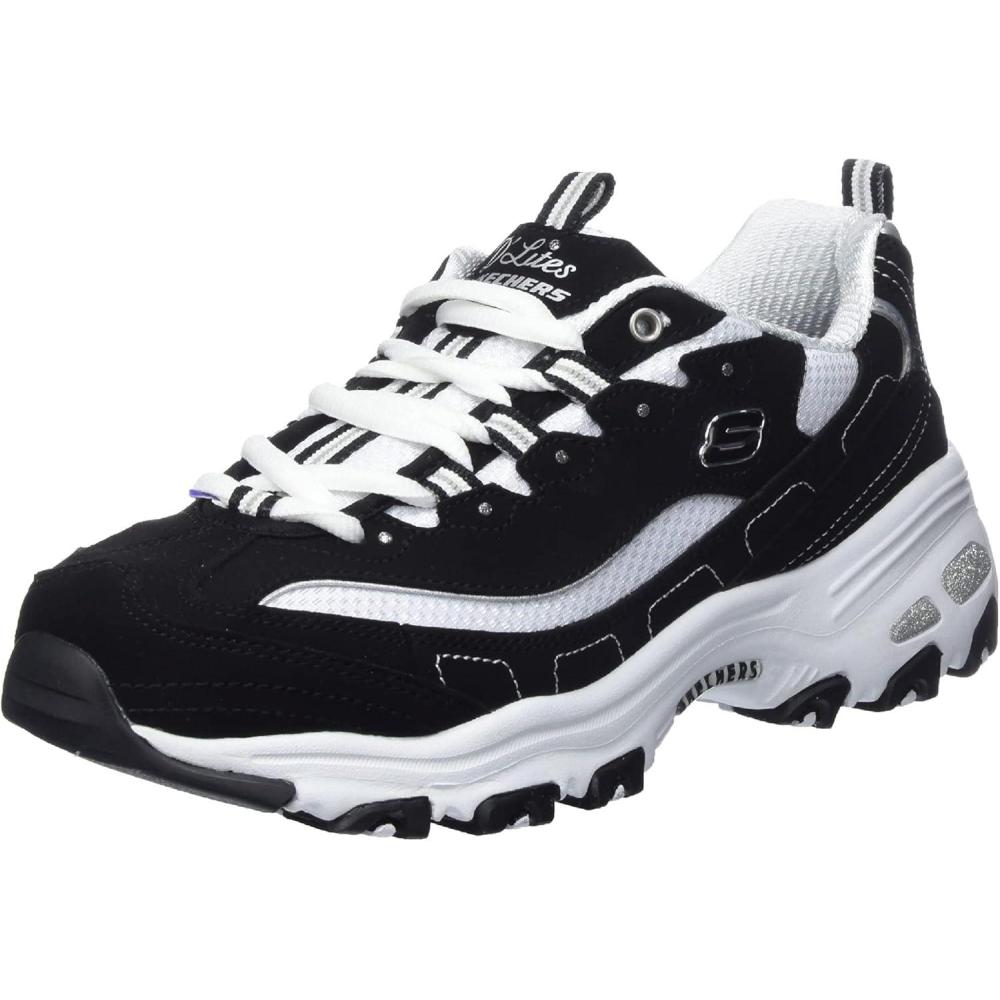 imageSkechers Womens DLites Fresh Start Memory Foam Laceup SneakerBlackMulti Silver
