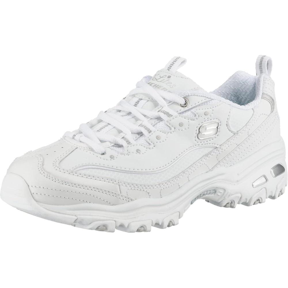 imageSkechers Womens DLites Fresh Start Memory Foam Laceup SneakerWhiteSilver