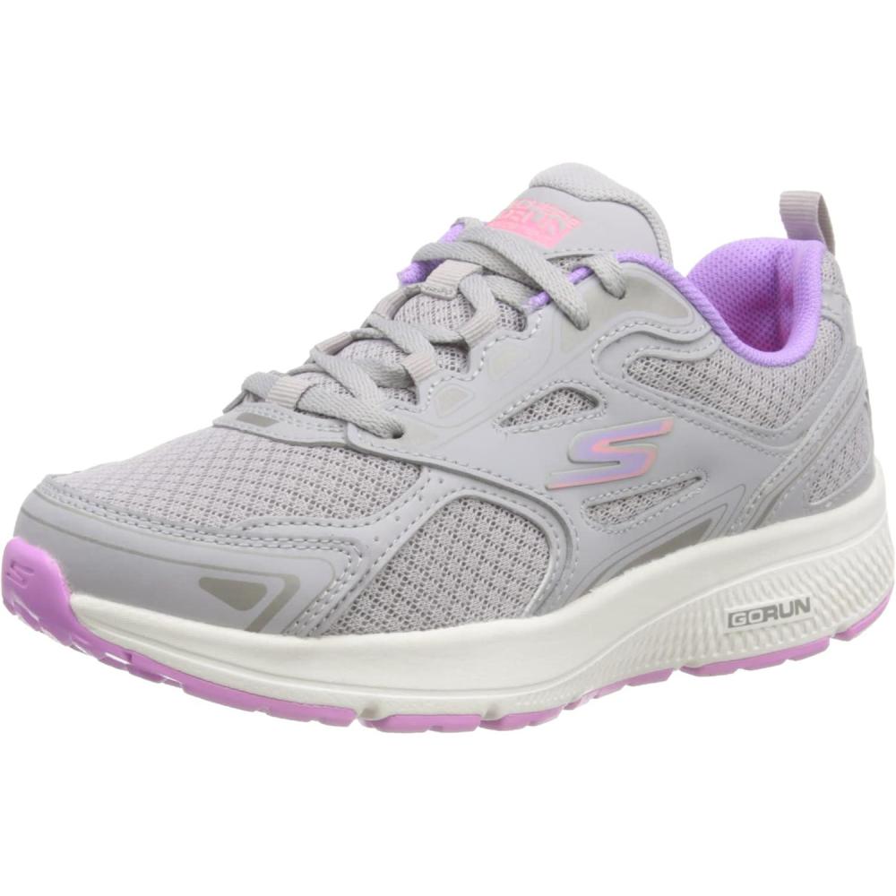 imageSkechers Womens Go Run Consistent SneakerGray Leather Lavender Trim