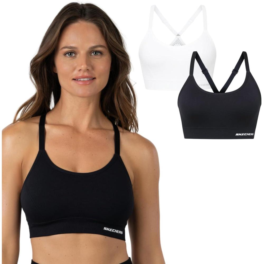 imageSkechers Womens Ladies Seamless Cami BraBright White Jet Black