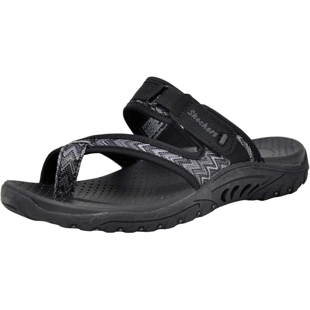 imageSkechers Womens REGGAE Trailway FlipFlop SandalsBlackCharcoal