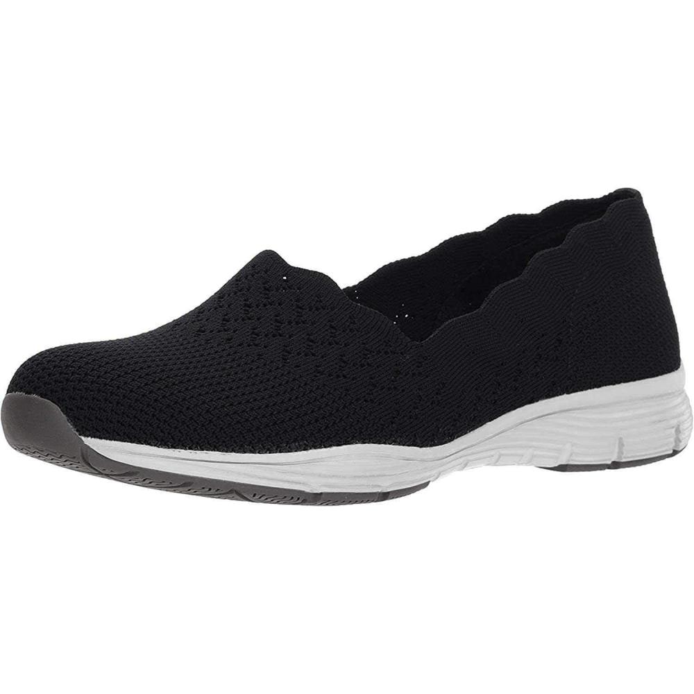 imageSkechers Womens Seager Stat Scalloped Collar Engineered SkechKnit Slipon Classic FitBlack