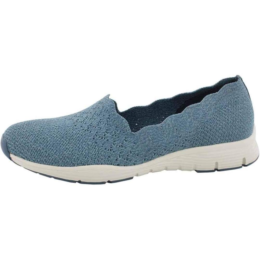imageSkechers Womens Seager Stat Scalloped Collar Engineered SkechKnit Slipon Classic FitBlue