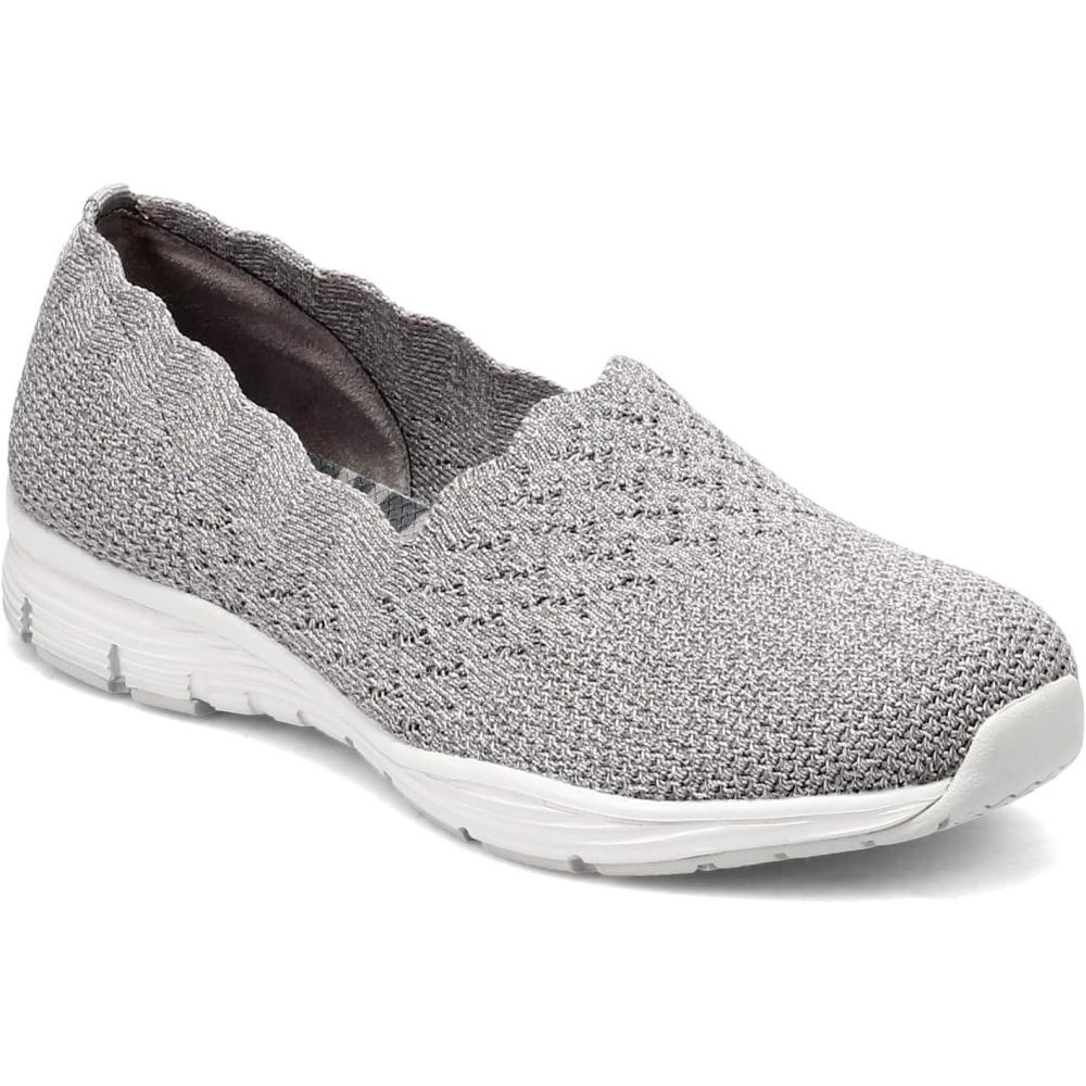 imageSkechers Womens Seager Stat Scalloped Collar Engineered SkechKnit Slipon Classic FitCharcoalGrey