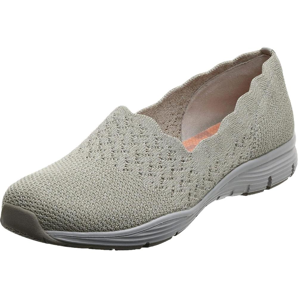 imageSkechers Womens Seager Stat Scalloped Collar Engineered SkechKnit Slipon Classic FitNatural