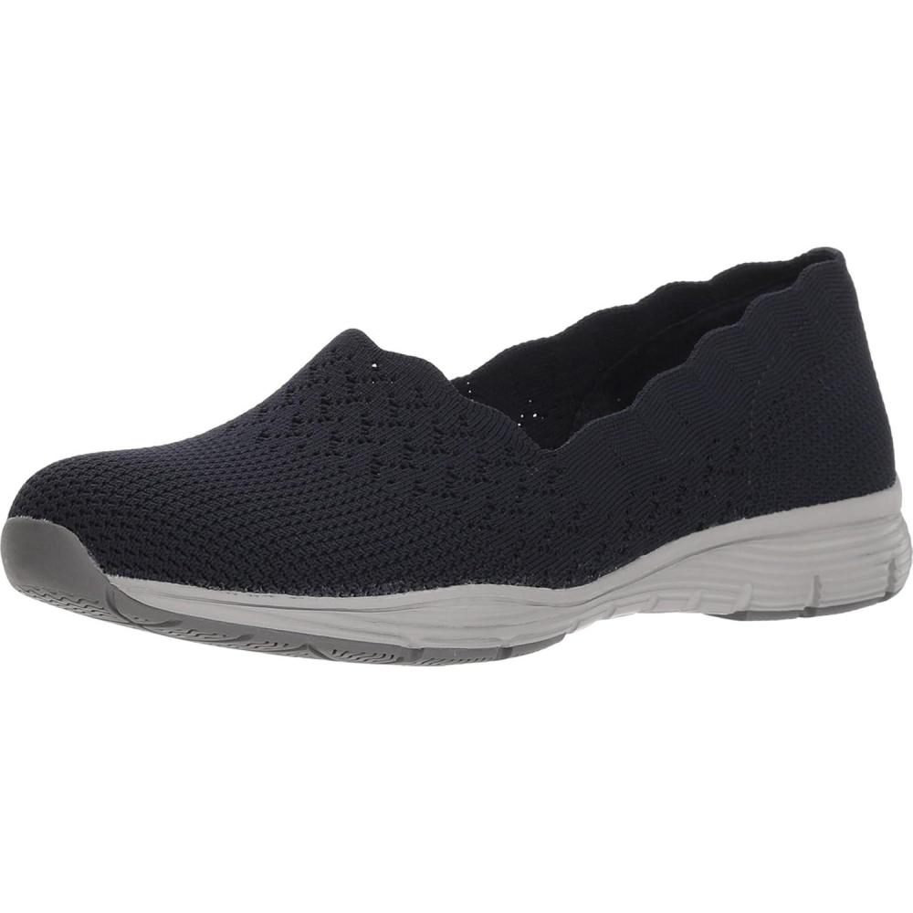 imageSkechers Womens Seager Stat Scalloped Collar Engineered SkechKnit Slipon Classic FitNavy