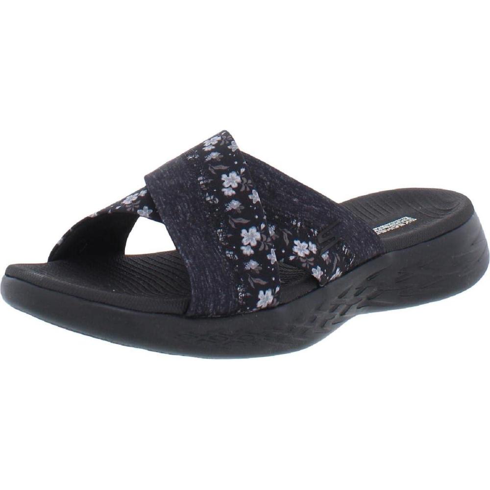 imageSkechers womens Onthego 600 Glistening Metallic Mesh Slide SandalsBlackGrey