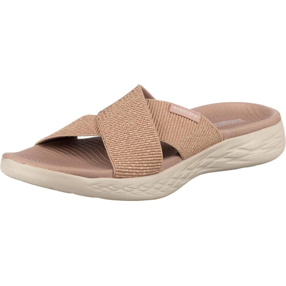 imageSkechers womens Onthego 600 Glistening Metallic Mesh Slide SandalsRosegold