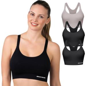 Skechers 3 Pack Womens Sports Bra, Sostén Deportivo, Racerback Keyhole, Athletic Yoga Multipack(Black/Black/Ash)