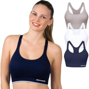 Skechers 3 Pack Womens Sports Bra, Sostén Deportivo, Racerback Keyhole, Athletic Yoga Multipack(Grey/White/Navy)