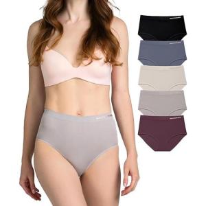 Skechers 5 Pack Womens Briefs, Seamless Underwear Panties, Ropa Sin Costuras Para Mujeres(Black/Grey/Beige/Ash/Mauve)