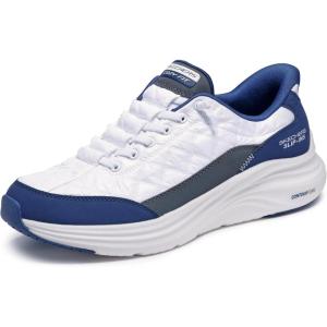 Skechers Mens Contour Foam Cozy Fit Hands Free Slip-in(White/Navy)