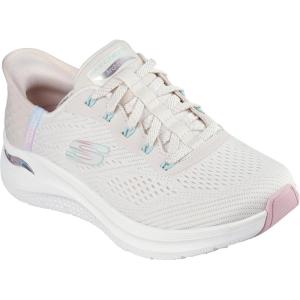 Skechers Womens Hands Free Slip-ins Arch Fit 2.0-Easy Chic(Natural Mesh Pink Trim)