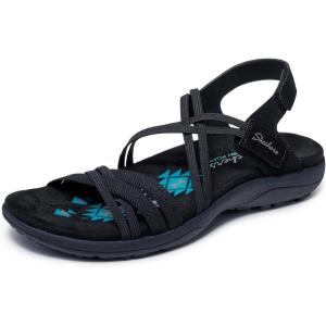 Skechers Women’s Reggae Slim – Takes Two Sandal(Black/Black)