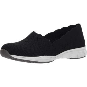 Skechers Women’s Seager – Stat – Scalloped Collar, Engineered Skech-Knit Slip-on – Classic Fit(Black)