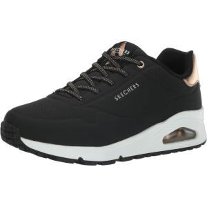 Skechers Womens Uno – Shimmer Away Wedge Slip-on Fashion Sneakers(Black/White)