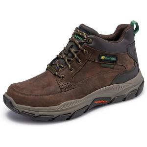 Skechers mens John Deere: Respected – Landin Waterproof Mid Top Leather Lace Up Boots(Dark Brown)