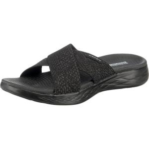 Skechers womens On-the-go 600 – Glistening Metallic Mesh Slide Sandals(Black/Black)