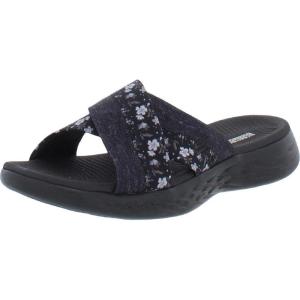 Skechers womens On-the-go 600 – Glistening Metallic Mesh Slide Sandals(Black/Grey)