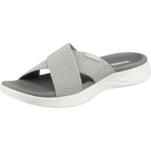 Skechers womens On-the-go 600 – Glistening Metallic Mesh Slide Sandals(Silver)