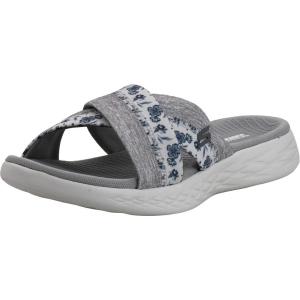 Skechers womens On-the-go 600 – Glistening Metallic Mesh Slide Sandals(White/Gray)