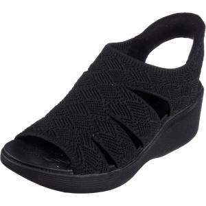 Skechers womens Pier-lite – Memory MakerWedge Sandal(Black/Black)