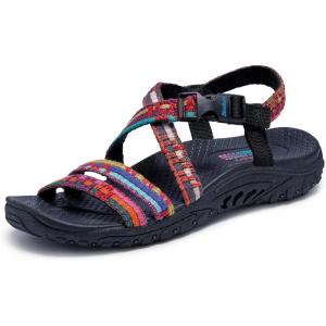 Skechers womens Reggae – Sew Me – Boho Woven Strappy Slingback(Black Multi)