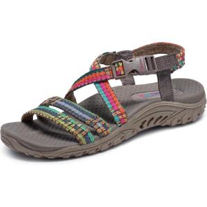 Skechers womens Reggae – Sew Me – Boho Woven Strappy Slingback(Taupe Multi)