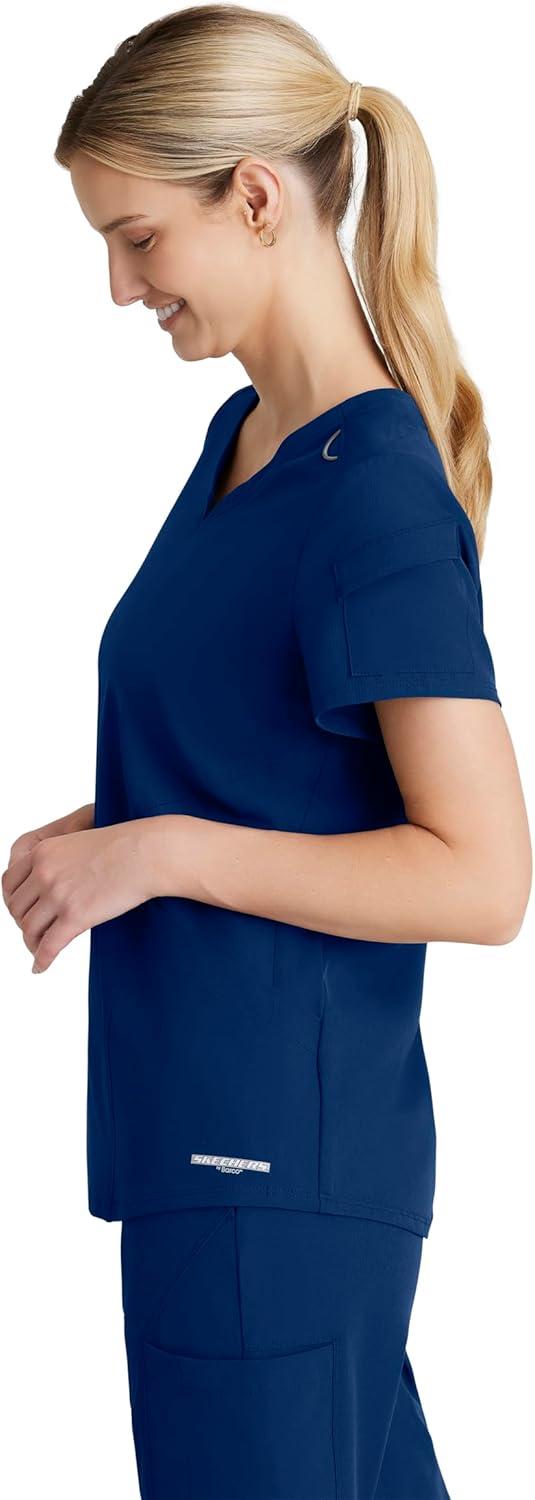 imageBARCO Skechers Vitality Aura Classic Fit Scrub Top for Women 3Pocket Classic VNeck Top with 4Way StretchNavy
