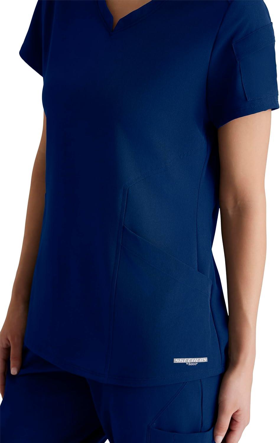 imageBARCO Skechers Vitality Aura Classic Fit Scrub Top for Women 3Pocket Classic VNeck Top with 4Way StretchNavy