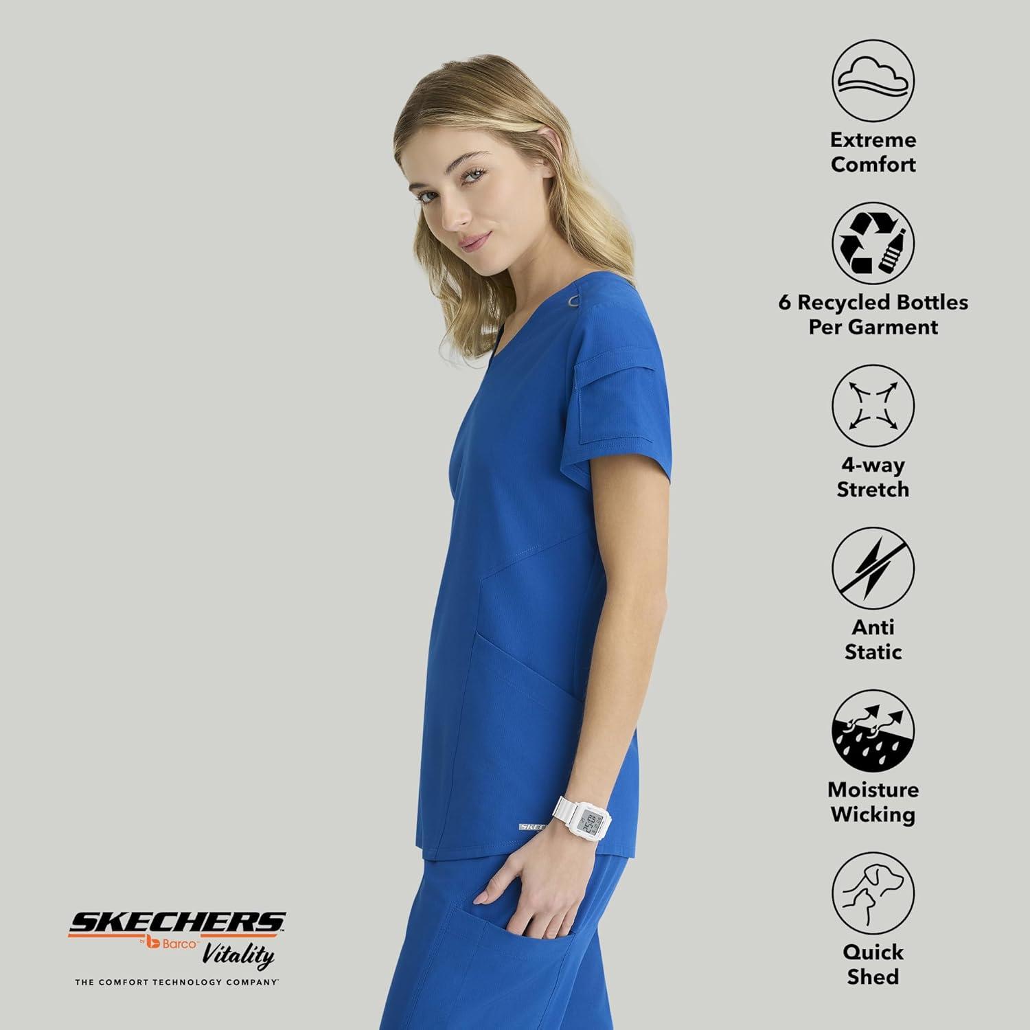 imageBARCO Skechers Vitality Aura Classic Fit Scrub Top for Women 3Pocket Classic VNeck Top with 4Way StretchNew Royal